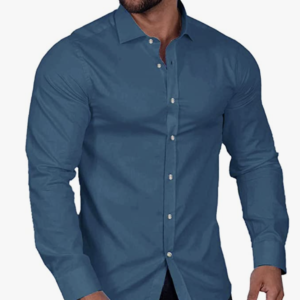 Mens Muscle Fit Dress Shirts Wrinkle-Free Long Sleeve Casual Button Down Shirt